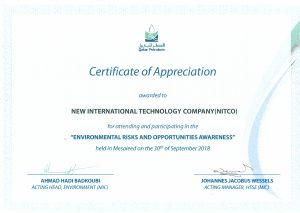 CERTIFICATE OF APPRECIATION - ENVIRONMENT RISK & OPPORTUNITIES AWARENESS - QP